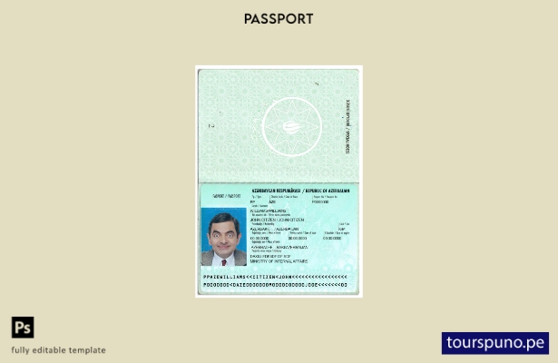 plantilla de versión de pasaporte de Azerbaiyán lista para imprimir